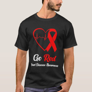 Gå till Red National Heart Disease Awareness Månad T Shirt