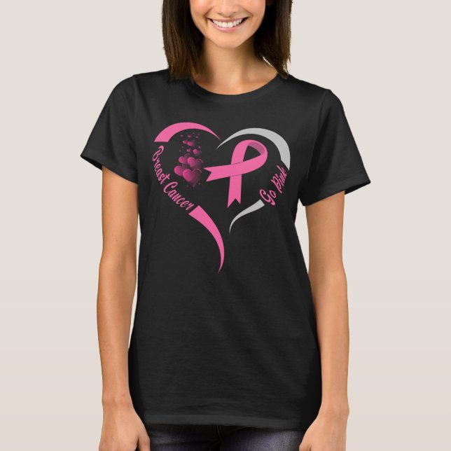 gå till rosa bröstcancermedvetande hjärta t shirt (Framsida)