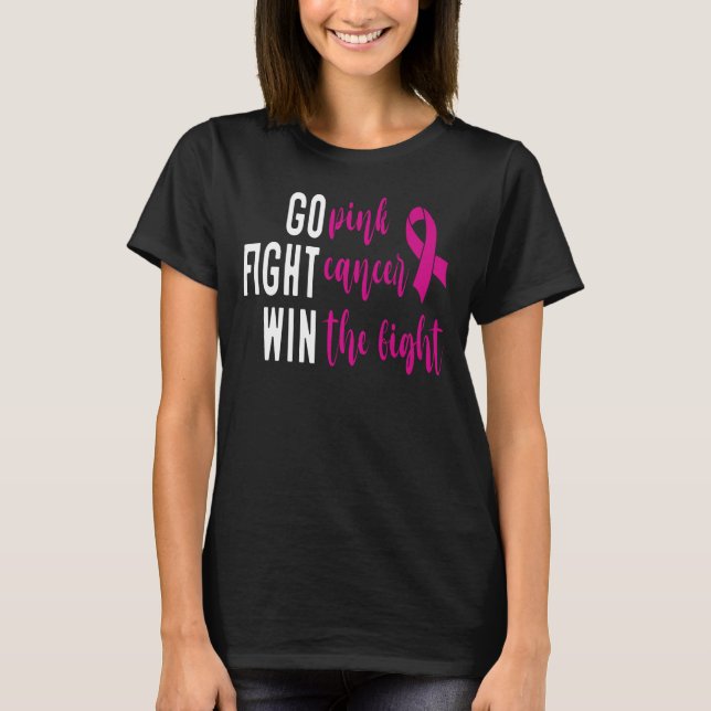 Gå till Rosa Fight Cancer Vin the Fight, Motivatio T Shirt (Framsida)