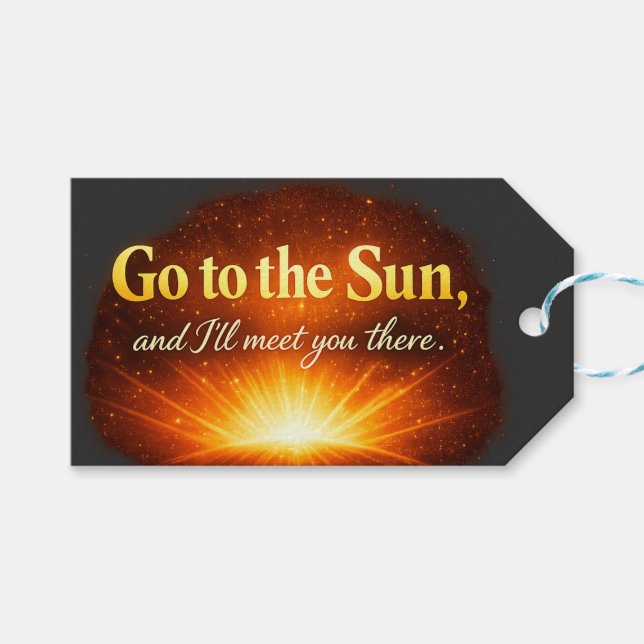 "Gå till Solen, så möts vi där." Presentetikett (Framsidan (Horisontell))