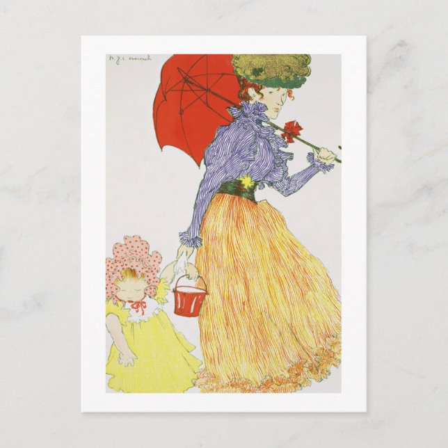 Gå till stranden, från "Moderne L'Estampe", publ Vykort (Framsida)