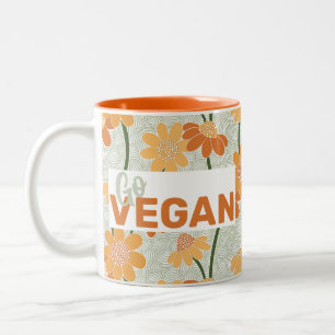 Gå till vegan! Söt återmuterade blommor från 1970- Två-Tonad Mugg