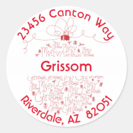 Gå till World Ornament Return Address Label- Runt Klistermärke