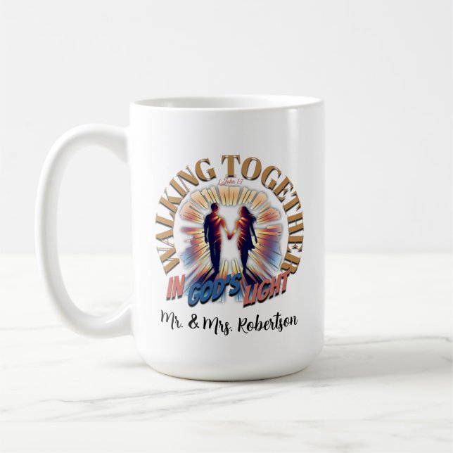 "Gå tillsammans i Guds ljus"- 1 John 1:7 Kaffemugg (Vänster)