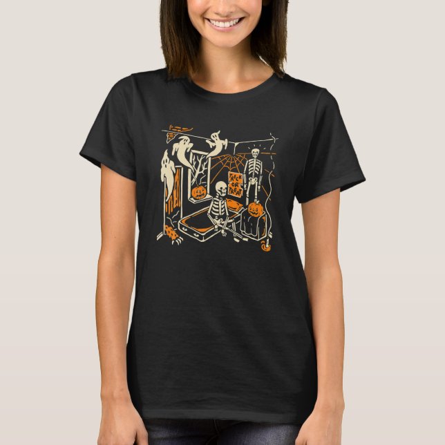 Gå ut Bus eller godis Skeleton Ghost Pumpkin Lyckl T Shirt (Framsida)