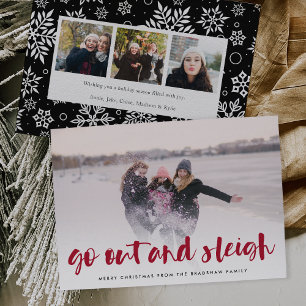 Gå ut och Sleigh   Fullt Photo Helgdag Card Julkort