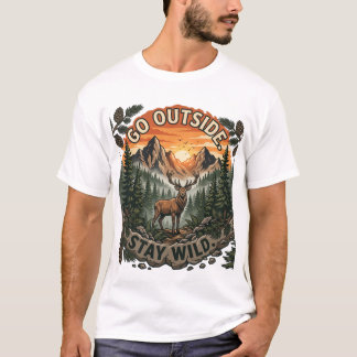 Gå Utomhus Stanna Vild Hjort Berg Äventyr Grafisk T Shirt