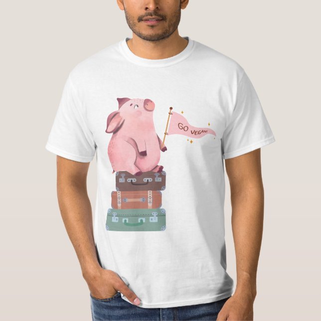 Gå Vegan med Cute Rosa Gris T Shirt (Framsida)