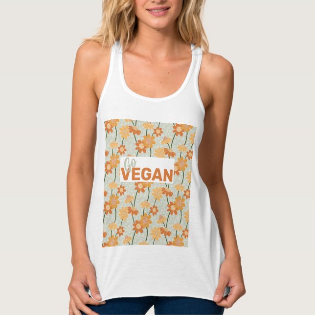 Gå Vegan! Söt återmuterade blommor från 1970-talet Linne Med Racerback (Framsida)