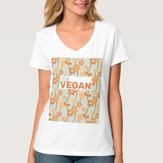 Gå Vegan! Söt återmuterade blommor från 1970-talet T Shirt (Framsida)