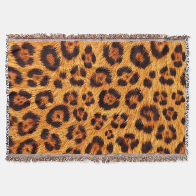 Gå vild Leopardyck Gold Orange Amber Pälslook Filt (Framsidan)