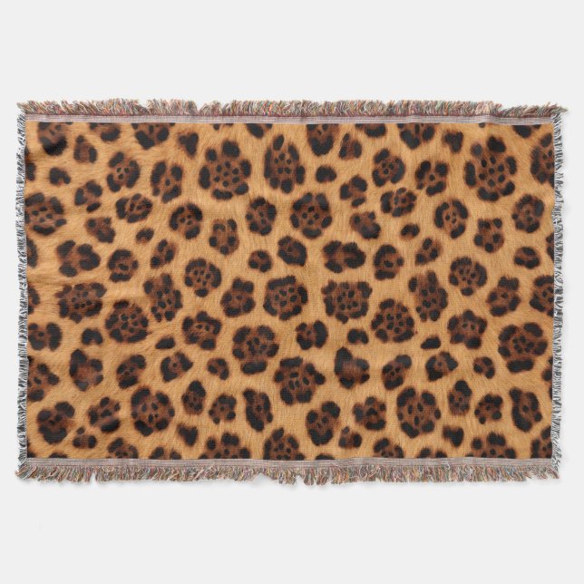 Gå vild Leopardyck Gold Tan Orange Päls Look Filt (Framsidan)
