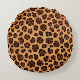 Gå vild Leopardyck Gold Tan Orange Päls Look Rund Kudde