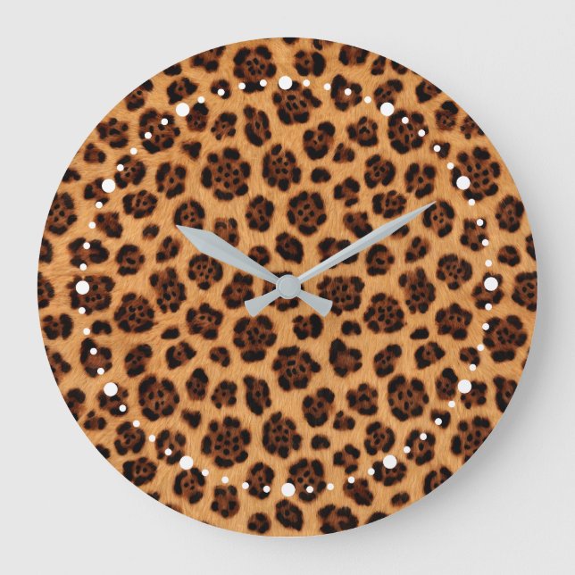 Gå vild Leopardyck Gold Tan Orange  Stor Klocka (Framsida)