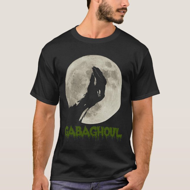 Gabaghoul Funny Hand Måne Halloween T Shirt (Framsida)