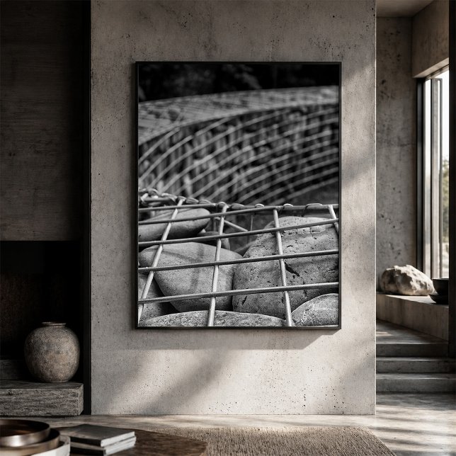 Gabion Stone Wall Close Up Black and White Poster (Skapare uppladdad)