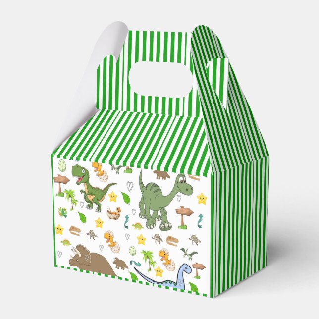 Gable Favor Box Dinosaur Grön Rand Presentaskar (Framsidan Sidan)