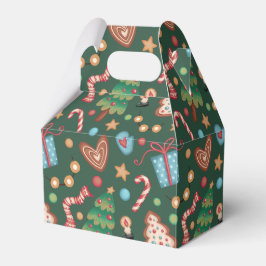 Gabled Favor Gift Box Green Christmas Pattern Presentaskar