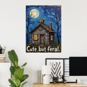 Gabled Guardian: Raccoon on on Rooftop Poster