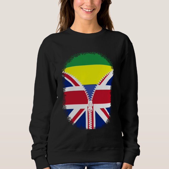 Gabon British Flagga - Gabonese UK Zipper T Shirt (Framsida)