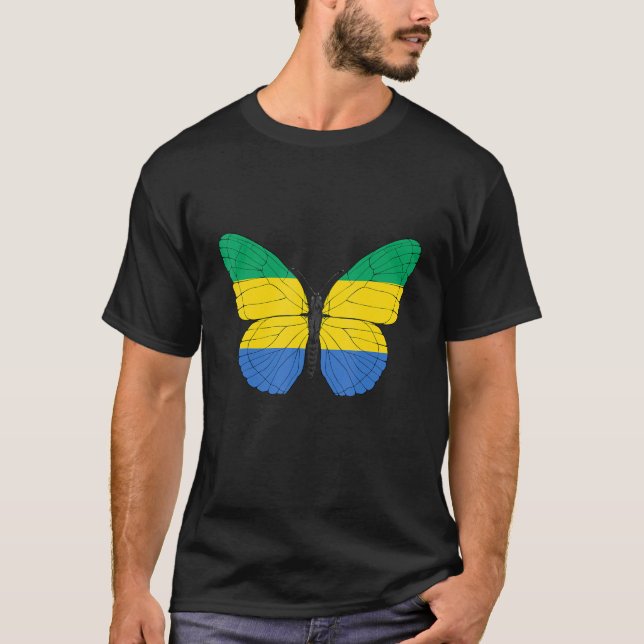 Gabon Flagga Butterfly Gabonese Graphic T Shirt (Framsida)
