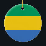Gabon Flagga (Gabon) Julgransprydnad Keramik<br><div class="desc">Utformningen är utmärkande för den nationella flagga Gabon, som ligger land vid västern av den centrala Afrikan. Gabon ligger på ekvatorn. Gabon gränsar till nordvästra Ekvatorialguinea, till norra Kamerun, till norra delen, till Republiken Kongo öster och söderut och till väster till Bukt om Guinea. Gabons huvudstad är Libreville, som också...</div>