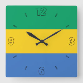 Gabon Flagga Gult Blue Grönt Numbers Patriotic Fyrkantig Klocka
