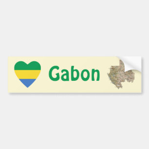 Gabon Flagga Hjärta + Karta Bildäckslapp Bildekal