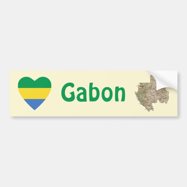 Gabon Flagga Hjärta + Karta Bildäckslapp Bildekal (Framsidan)