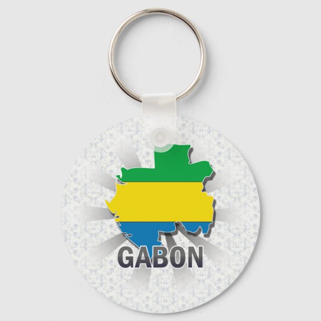 Gabon Flagga Karta 2.0 Nyckelring (Framsida)