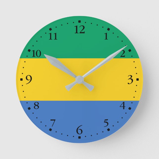 Gabon Flagga Rund Klocka (Framsida)