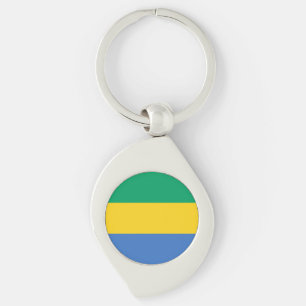Gabon Flagga Swirl Silverfärgad Nyckelring