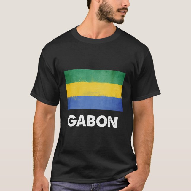 Gabon Flagga T Shirt (Framsida)