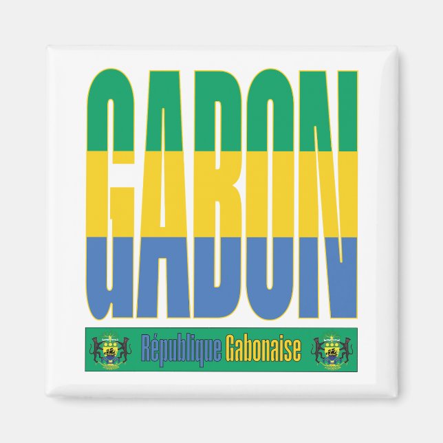 Gabon Flagga-textdesign Magnet (Framsidan)