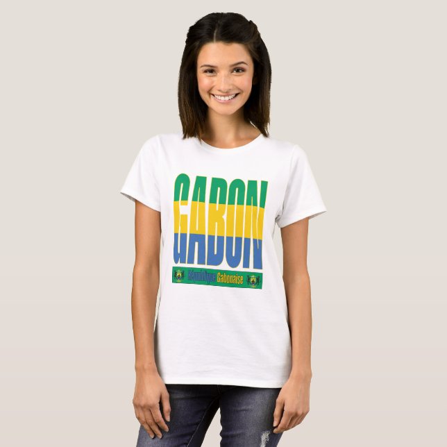 Gabon Flagga-textdesign T Shirt (Hel framsida)