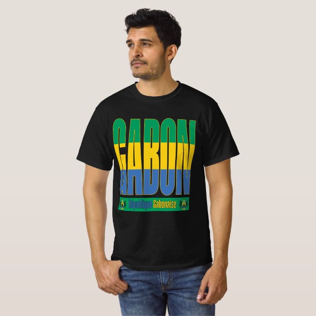Gabon Flagga-textdesign T Shirt (Hel framsida)