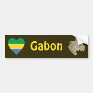Gabon flaggahjärta + Kartabildekal Bildekal