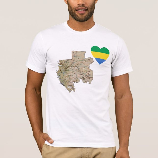 Gabon flaggahjärta och kartaT-tröja T Shirt (Framsida)