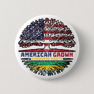 Gabon Gabonese American USA Träd Roots Flagga Knapp