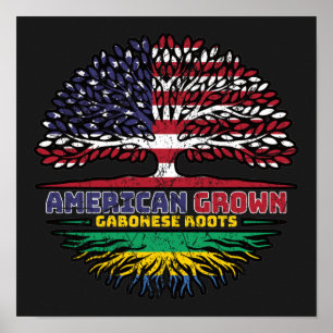 Gabon Gabonese American USA Träd Roots Flagga Poster