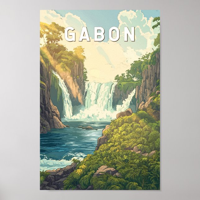 Gabon Illustration Travel Art Vintage Poster (Framsidan)