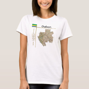 Gabon Karta + Flagga + avdelning T-Shirt