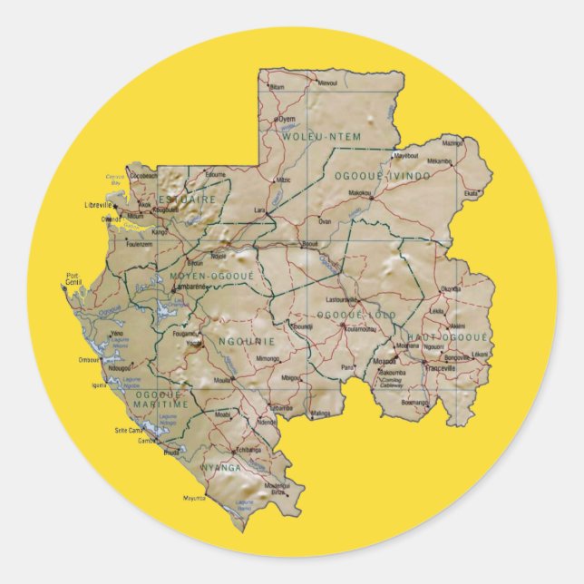 Gabon Kartsticker Runt Klistermärke (Framsida)