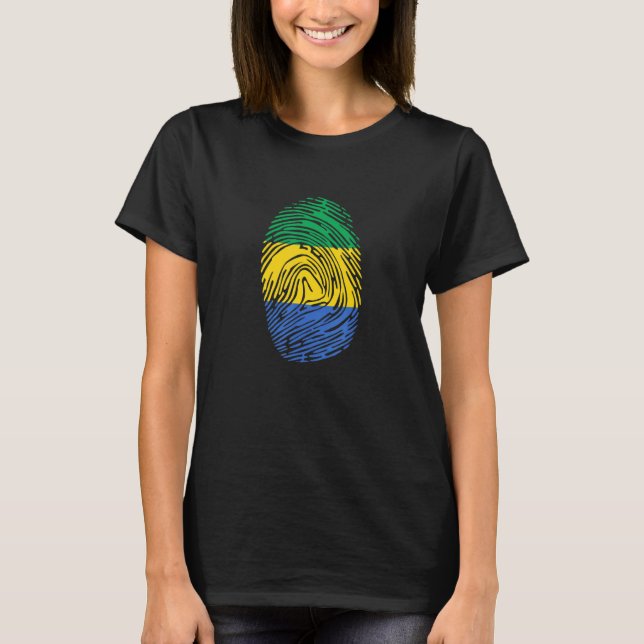 Gabon Landsflagga Fingeravtryck DNA T Shirt (Framsida)