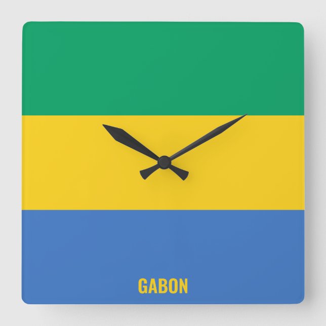Gabon National Flagga Patriotic Fyrkantig Klocka (Framsida)