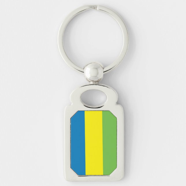 Gabons flagga rektangulärt silverfärgad nyckelring (Framsidan)
