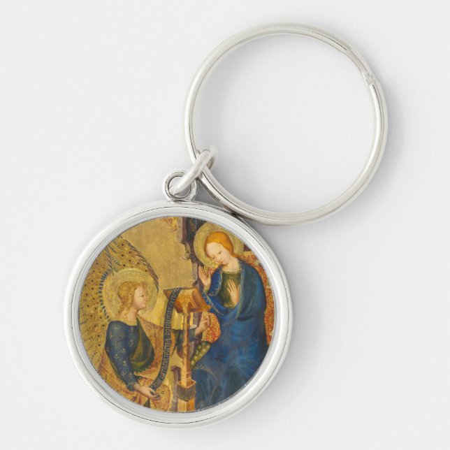 Gabriel och Maria-målning Rund Silverfärgad Nyckelring (Framsidan)