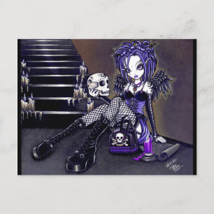 "Gabriella" Gothic Blue Skull Angel Art Postcard Vykort
