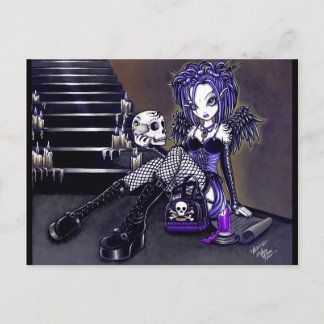 "Gabriella" Gothic Blue Skull Angel Art Postcard Vykort