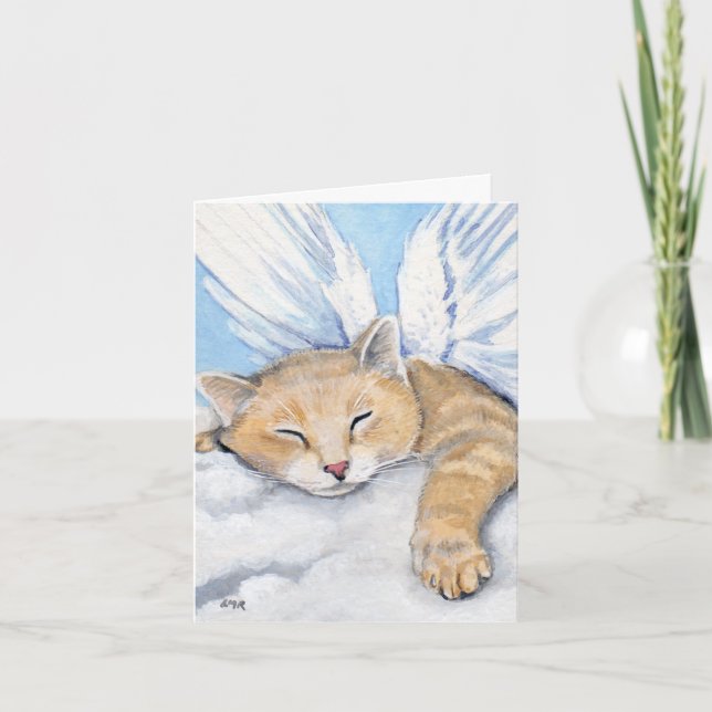 Gabrielle, Angel Cat in Clouds Painting Note Card Kort (Framsida)